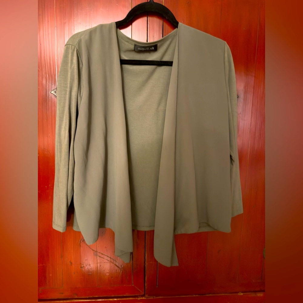 August Silk Open Cardigan Silk Crêpe Front Stretchy Arms & Back Washable EUC